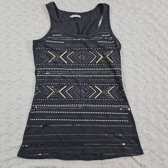 Maurices womens size medium gray bedazzled sequin beaded rivet tank top - Picture 1 of 5